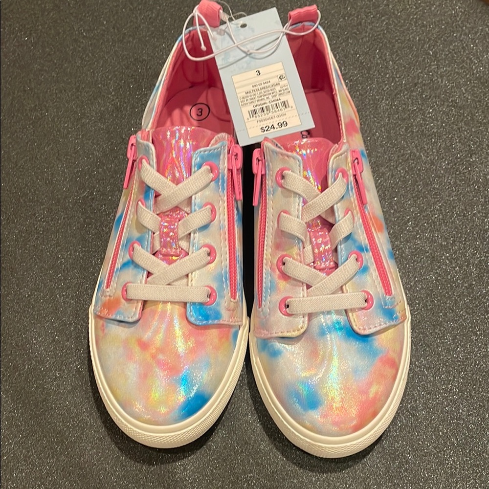 NWT Size 3 Girls Cat & Jack Pink and Blue Tie-Dye Sneakers